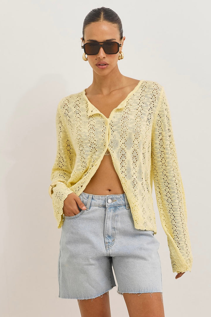 קרדיגן אמילי בד מחורר | צהוב