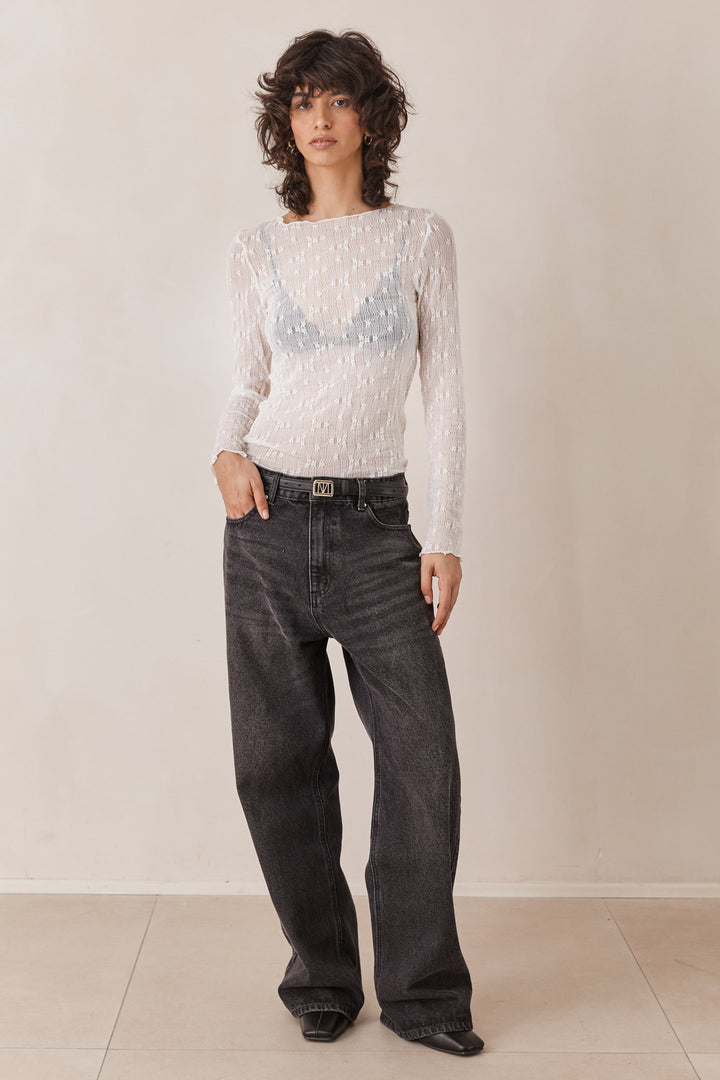 חולצת לינדזי תחרה שקפקפה  | לבן