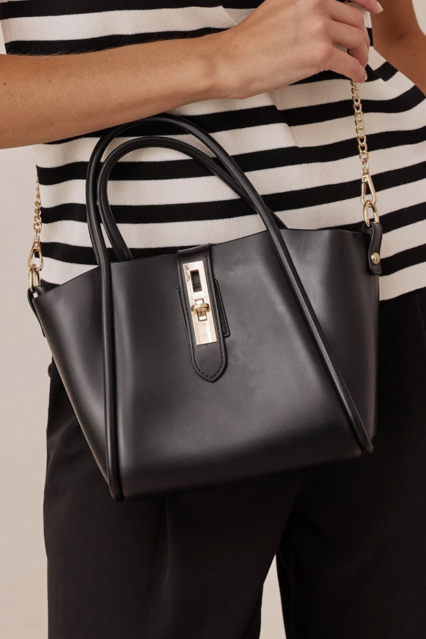 תיק ליסבון בשילוב אבזם מוזהב | שחור