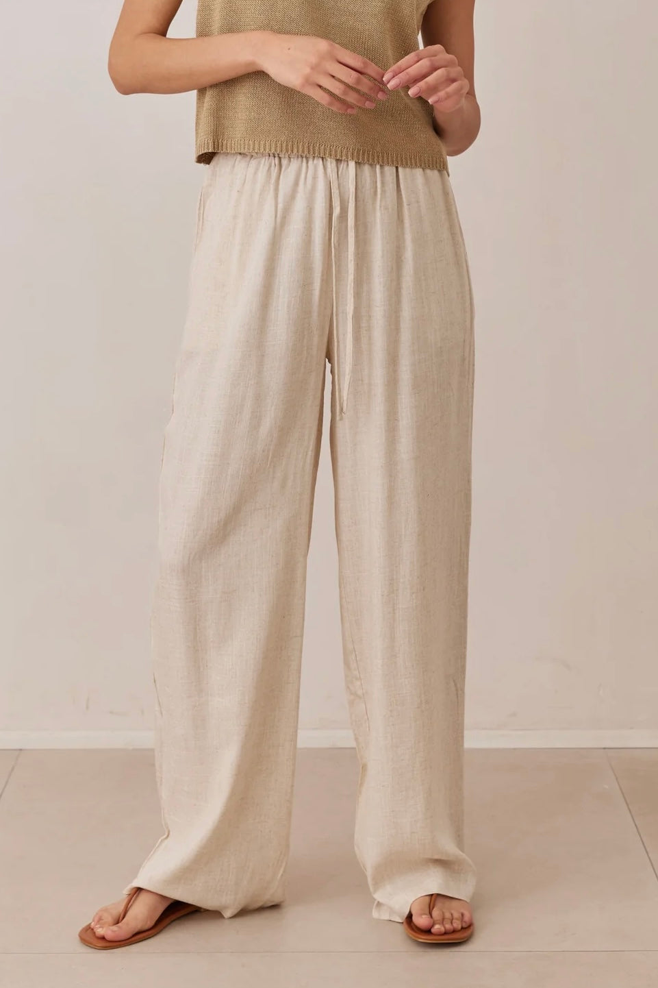 מכנסי בל פשתן גזרה ישרה | בז'