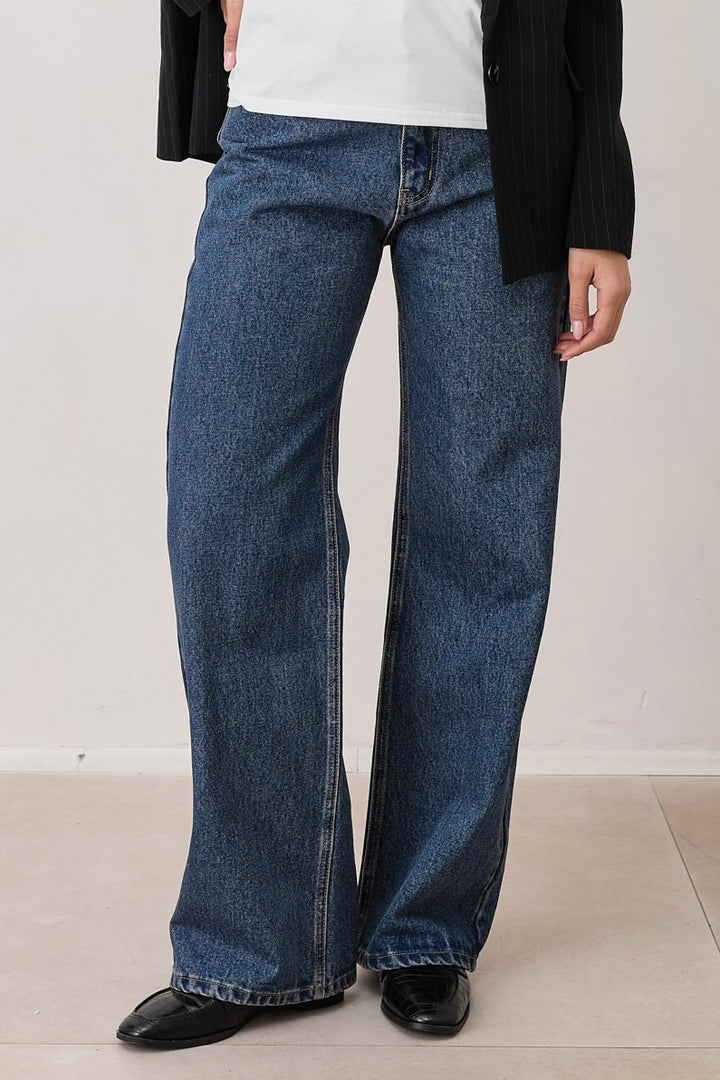 מכנסי דנים לאב גזרה ישרה | ג'ינס כהה