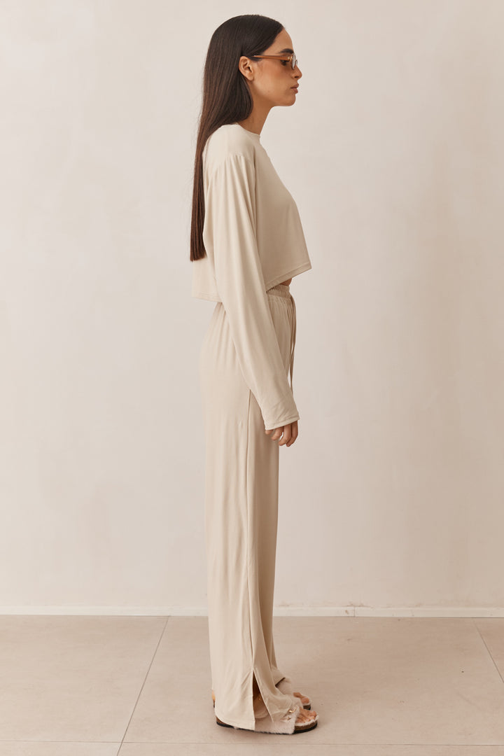 חולצת נורי קרופ שרוולים ארוכים | בז'