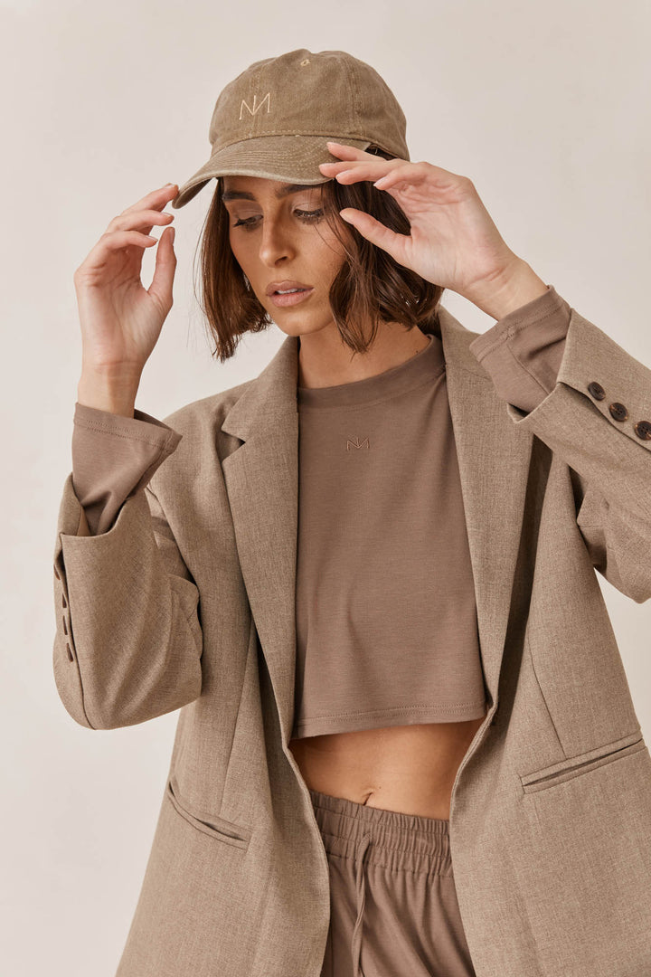 חולצת נורי קרופ שרוולים ארוכים | חום