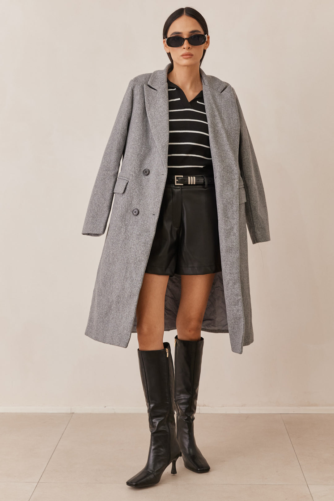 מעיל ארוך צ׳ארלי בשילוב כיסים | אפור