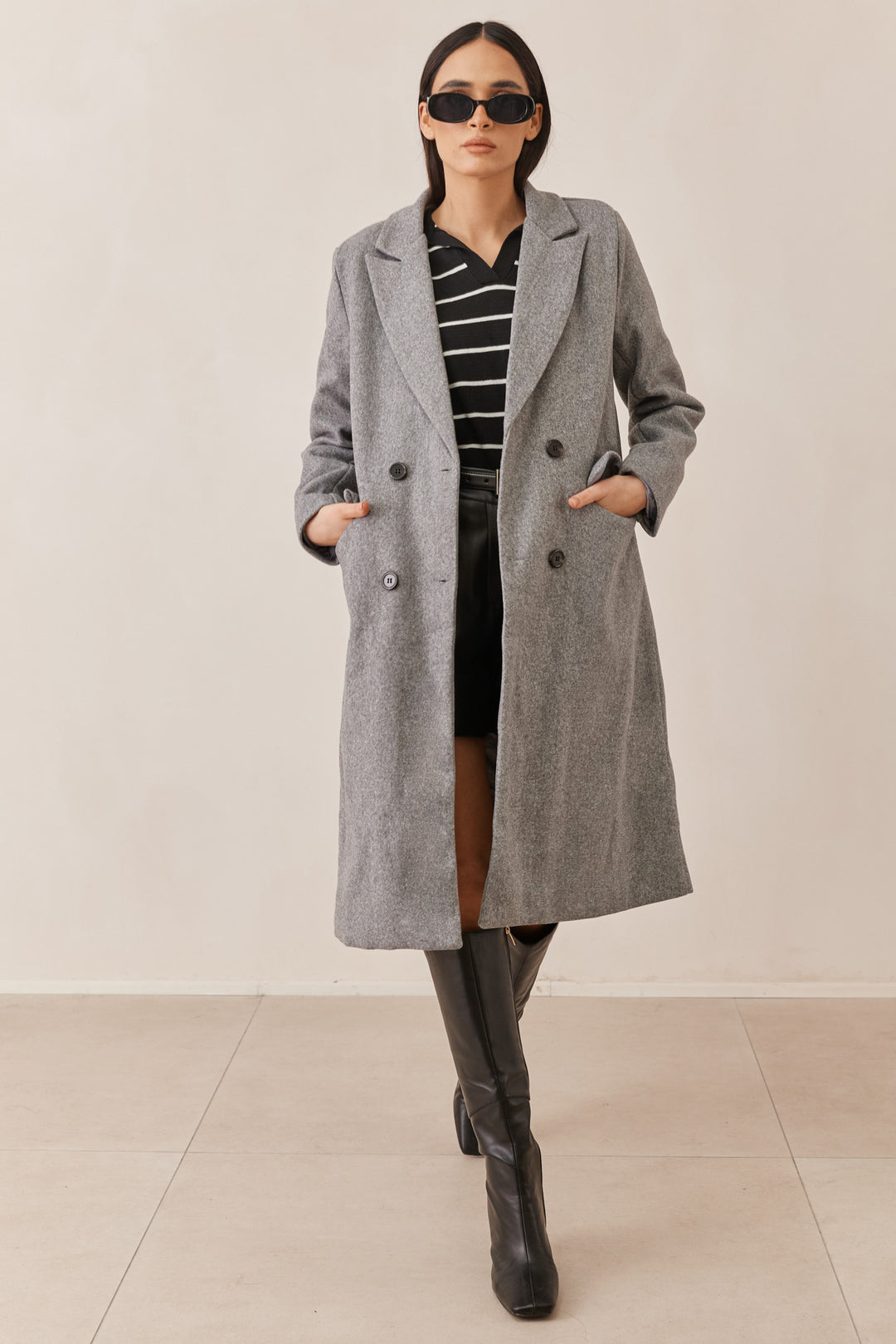 מעיל ארוך צ׳ארלי בשילוב כיסים | אפור