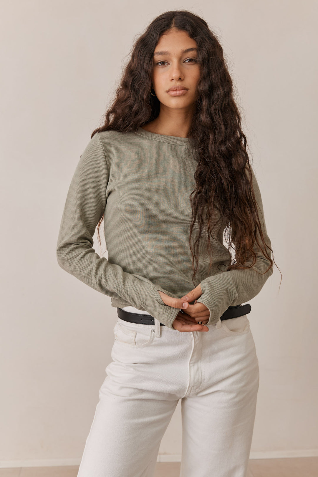 טי שירט לני וופל שרוולי כפפה | ירוק