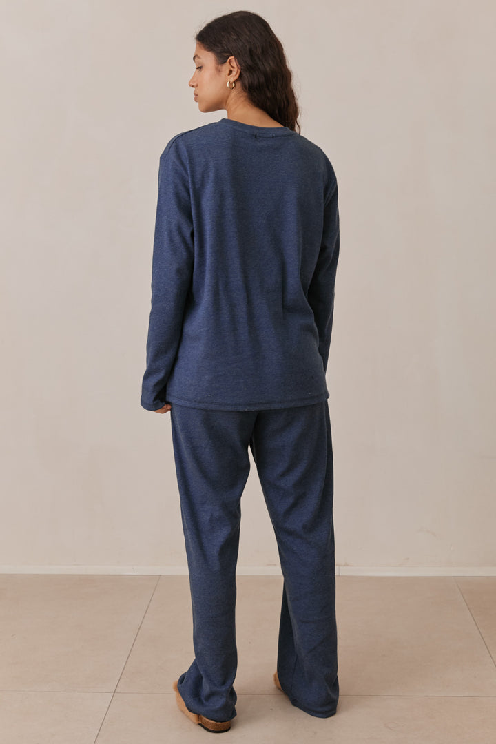 חולצת מארני בד ריב בשילוב קשירה ורקמת לוגו | כחול נייבי