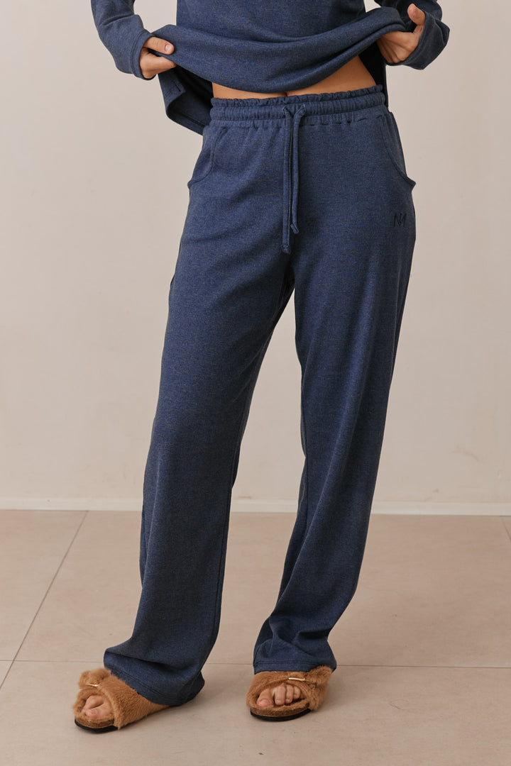 מכנסי מארני בד ריב בשילוב רקמת לוגו | כחול נייבי