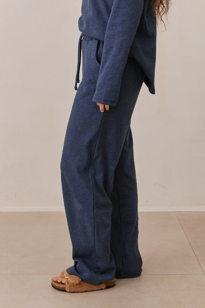 מכנסי מארני בד ריב בשילוב רקמת לוגו | כחול נייבי