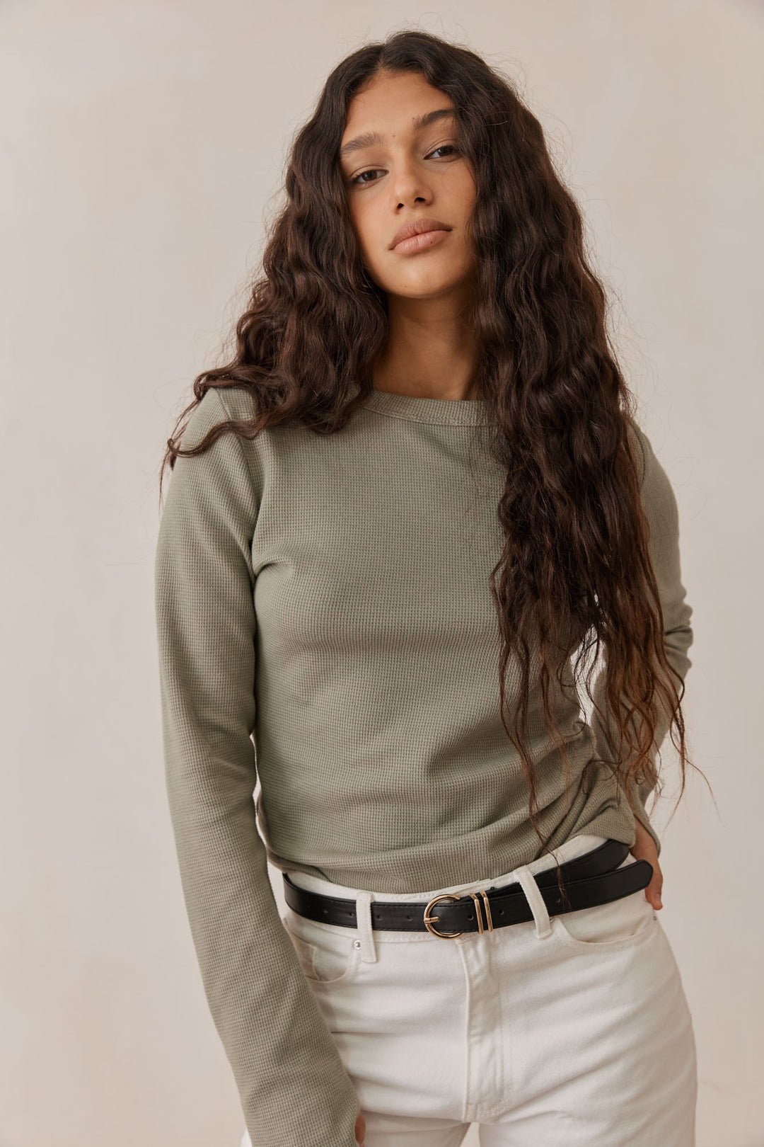 טי שירט לני וופל שרוולי כפפה | ירוק