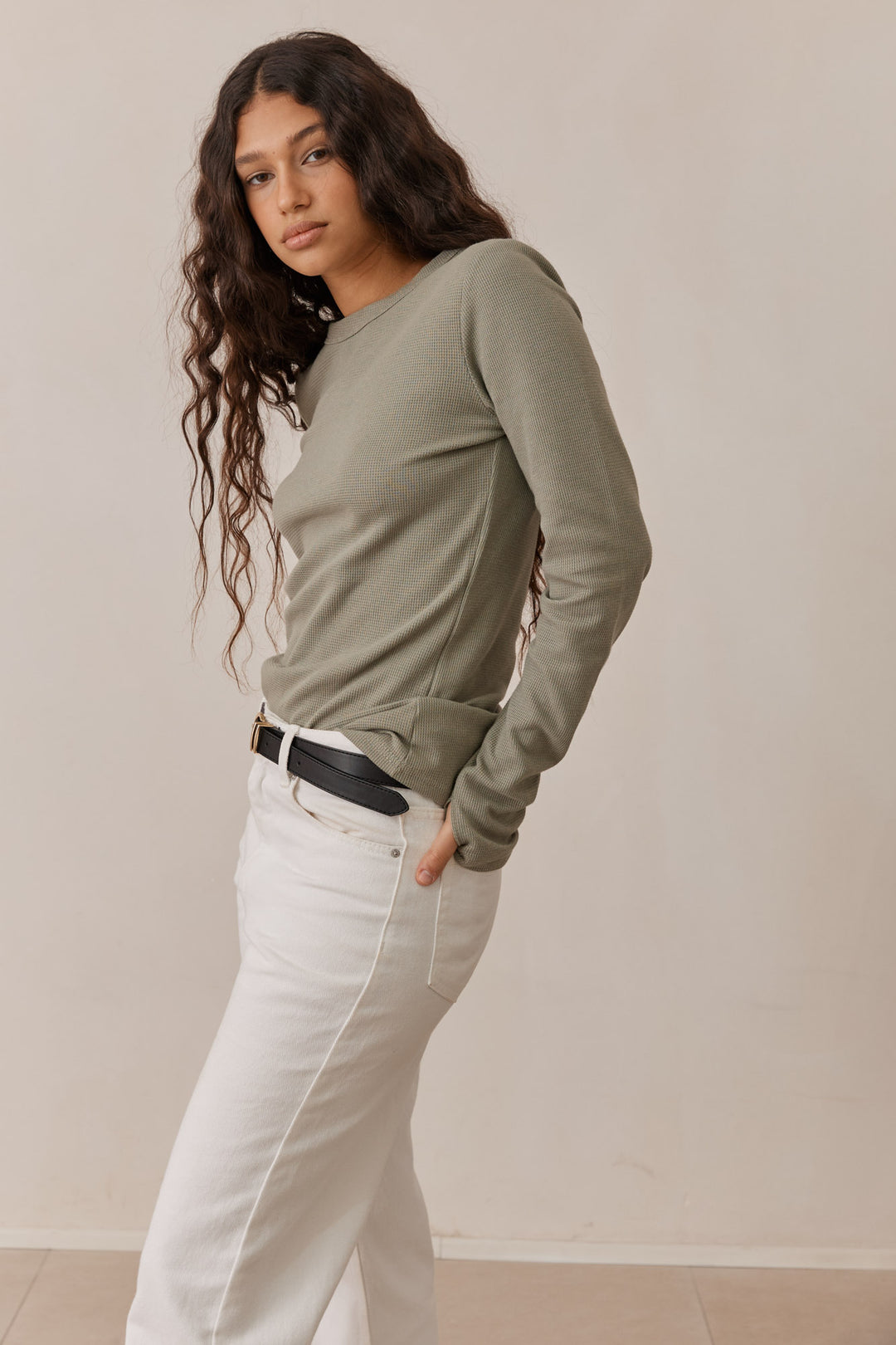 טי שירט לני וופל שרוולי כפפה | ירוק