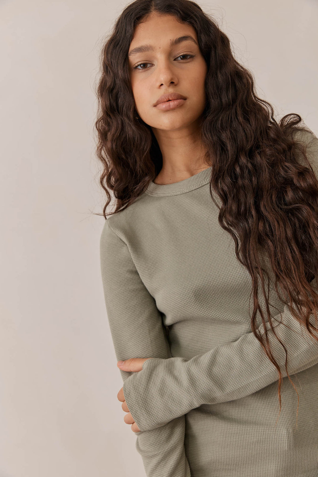 טי שירט לני וופל שרוולי כפפה | ירוק