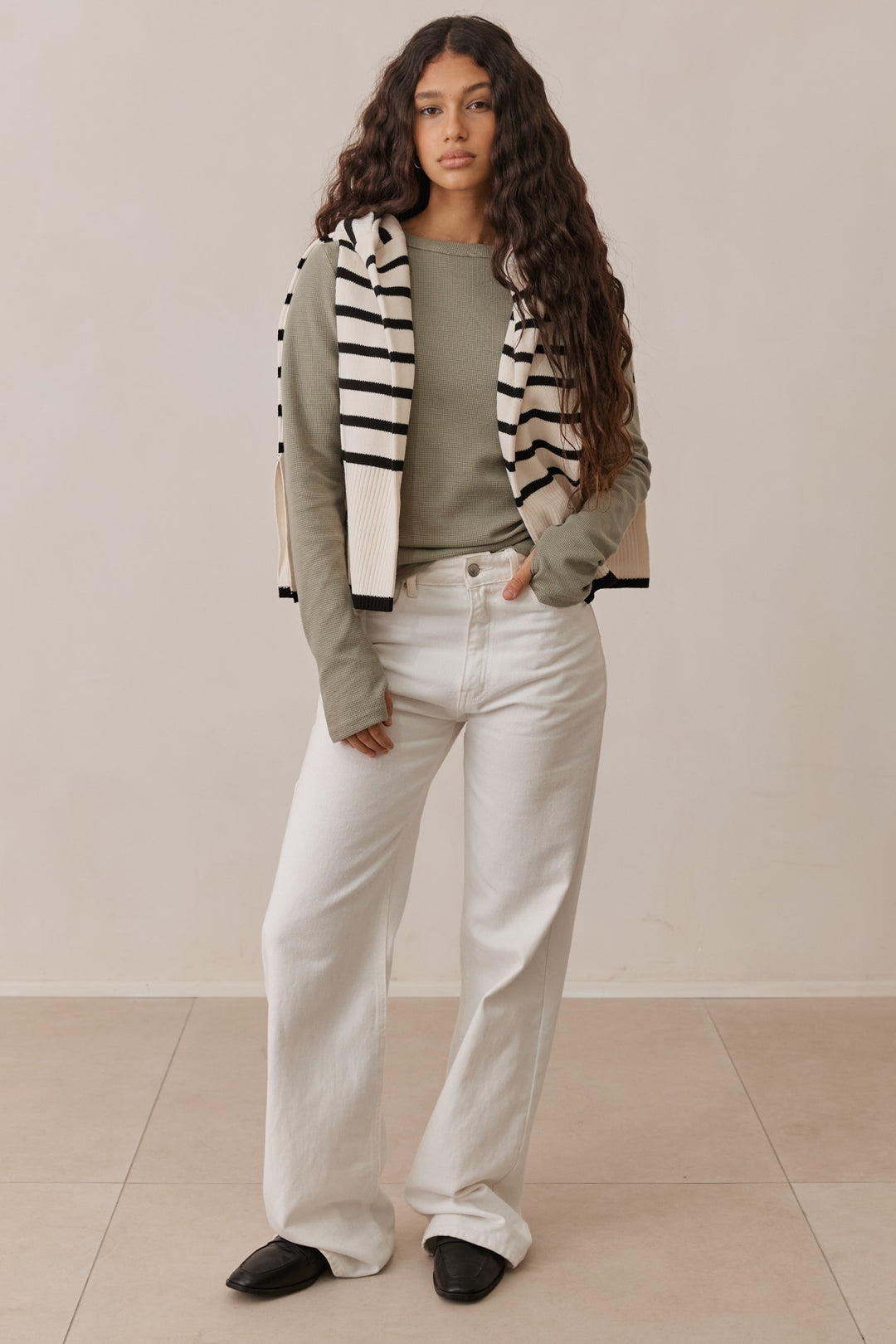 טי שירט לני וופל שרוולי כפפה | ירוק