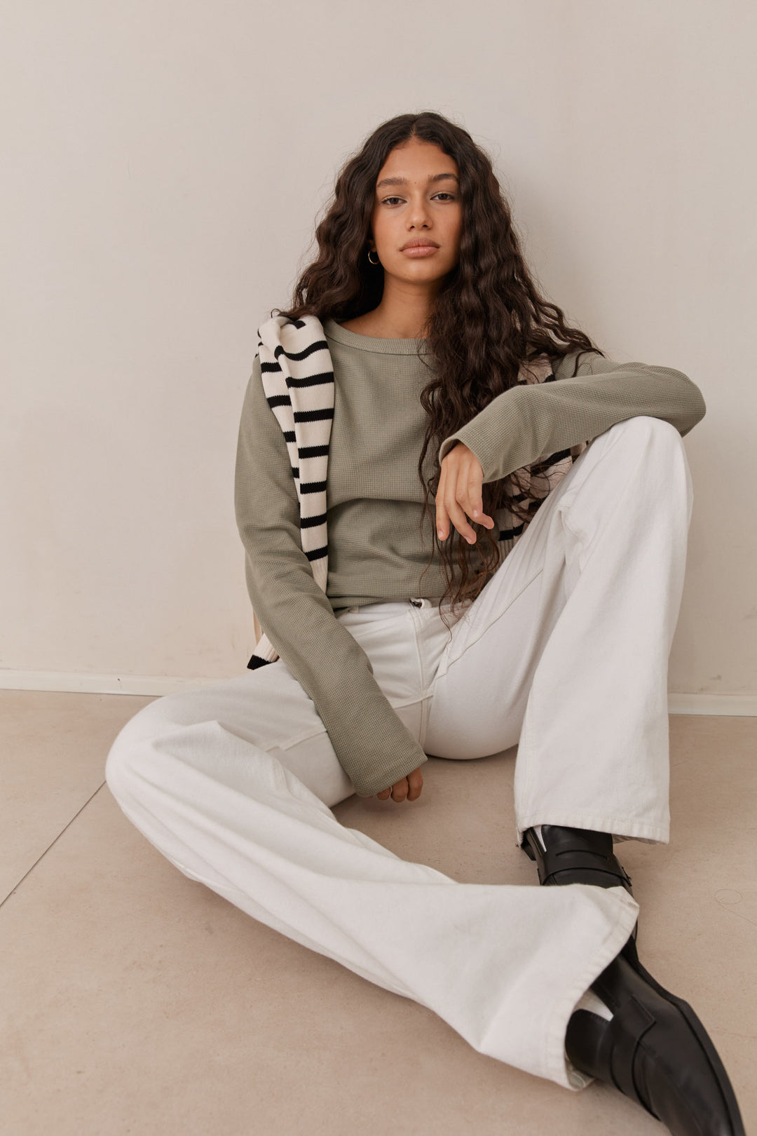 טי שירט לני וופל שרוולי כפפה | ירוק