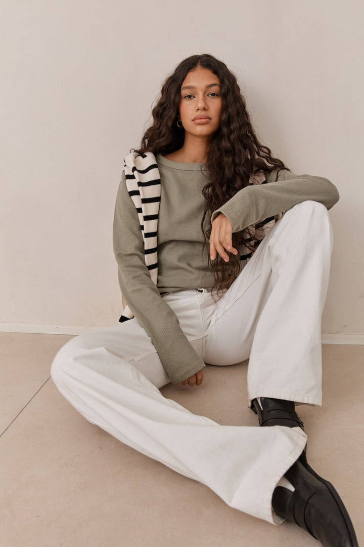 טי שירט לני וופל שרוולי כפפה | ירוק