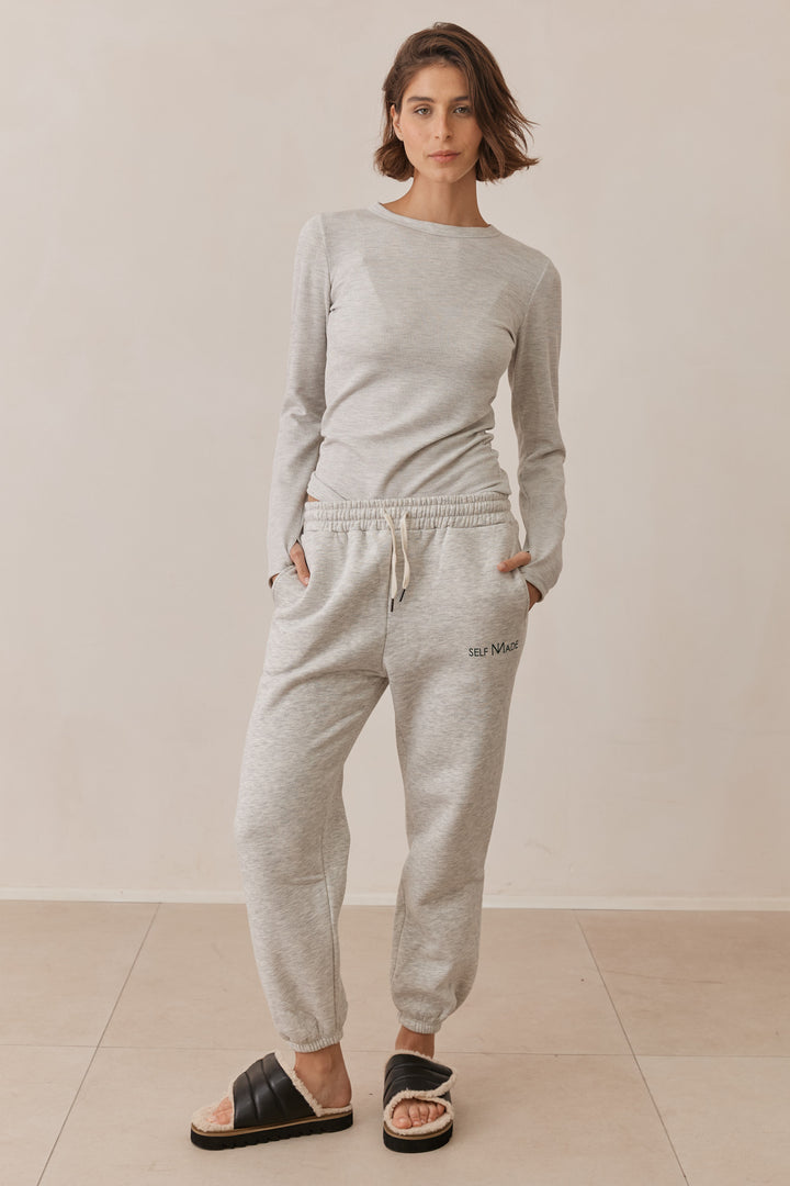 טי שירט לני וופל שרוולי כפפה | אפור בהיר