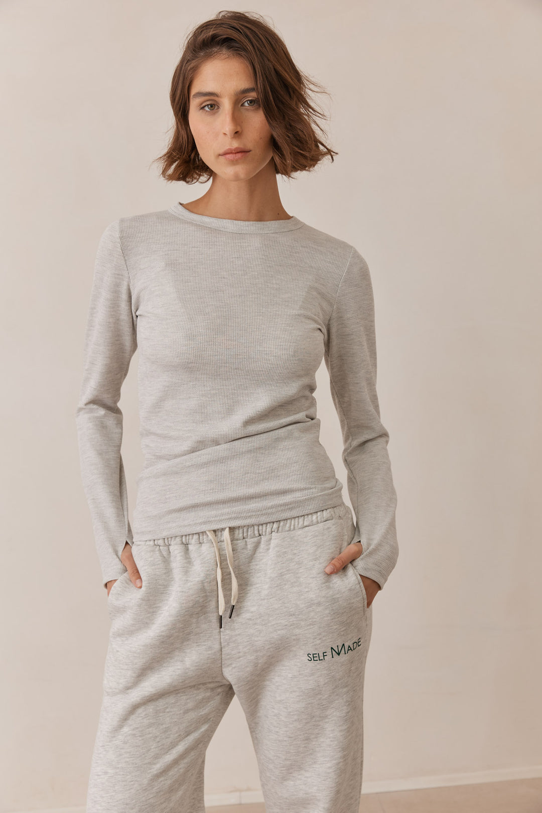 טי שירט לני וופל שרוולי כפפה | אפור בהיר