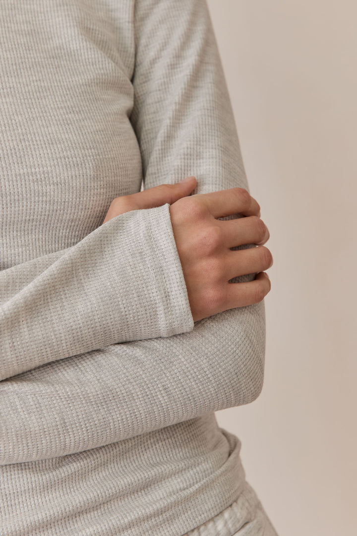 טי שירט לני וופל שרוולי כפפה | אפור בהיר