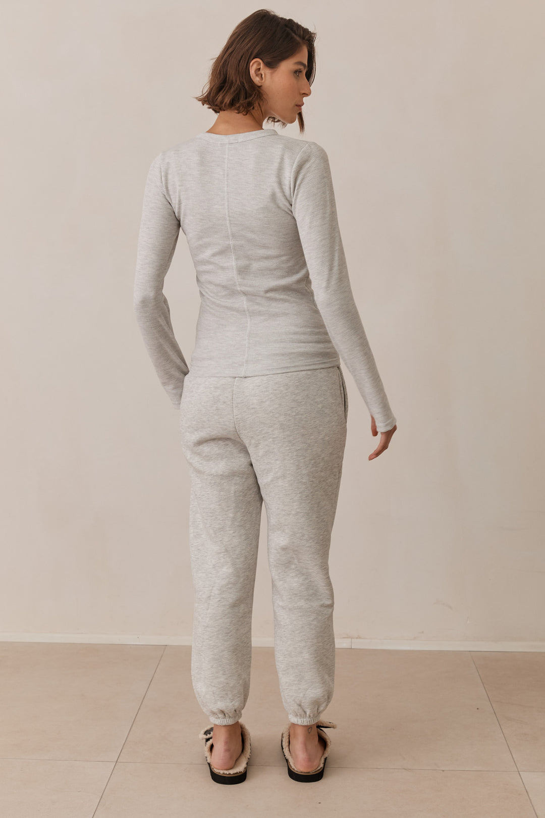 טי שירט לני וופל שרוולי כפפה | אפור בהיר