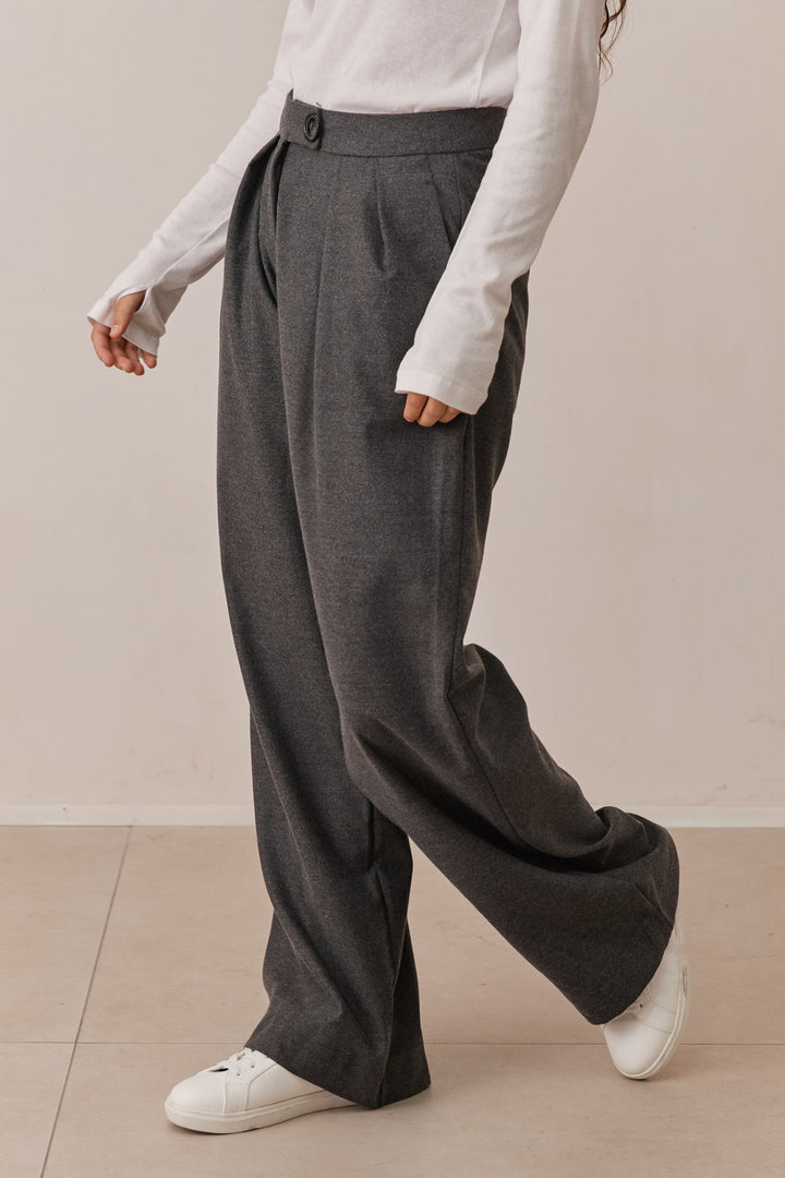 מכנסיים מחויטים בוסטון בד צמרי | אפור כהה