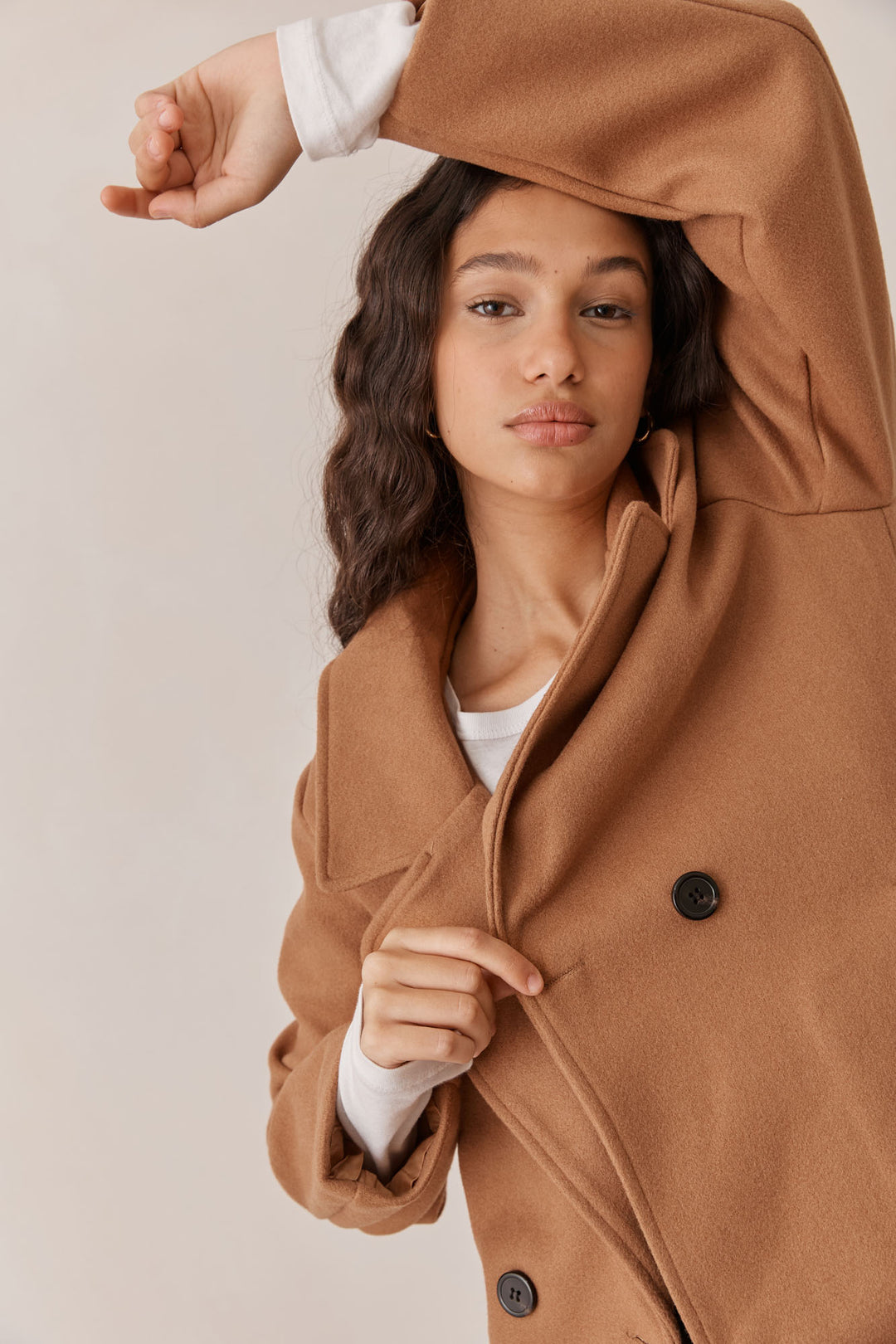 מעיל ארוך קייל בשילוב צווארון | חום