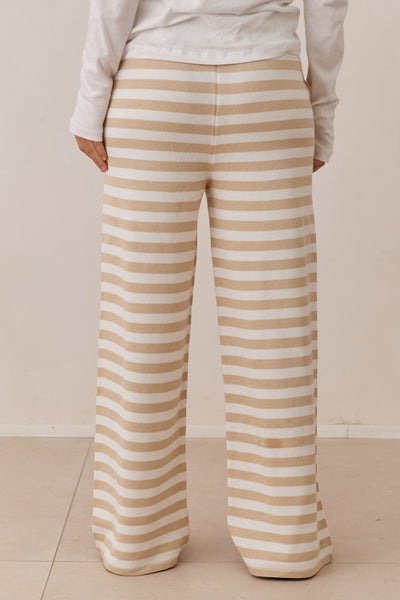 מכנסי ג'ולי סטרייפס בשילוב גומי במותן | בז'/לבן