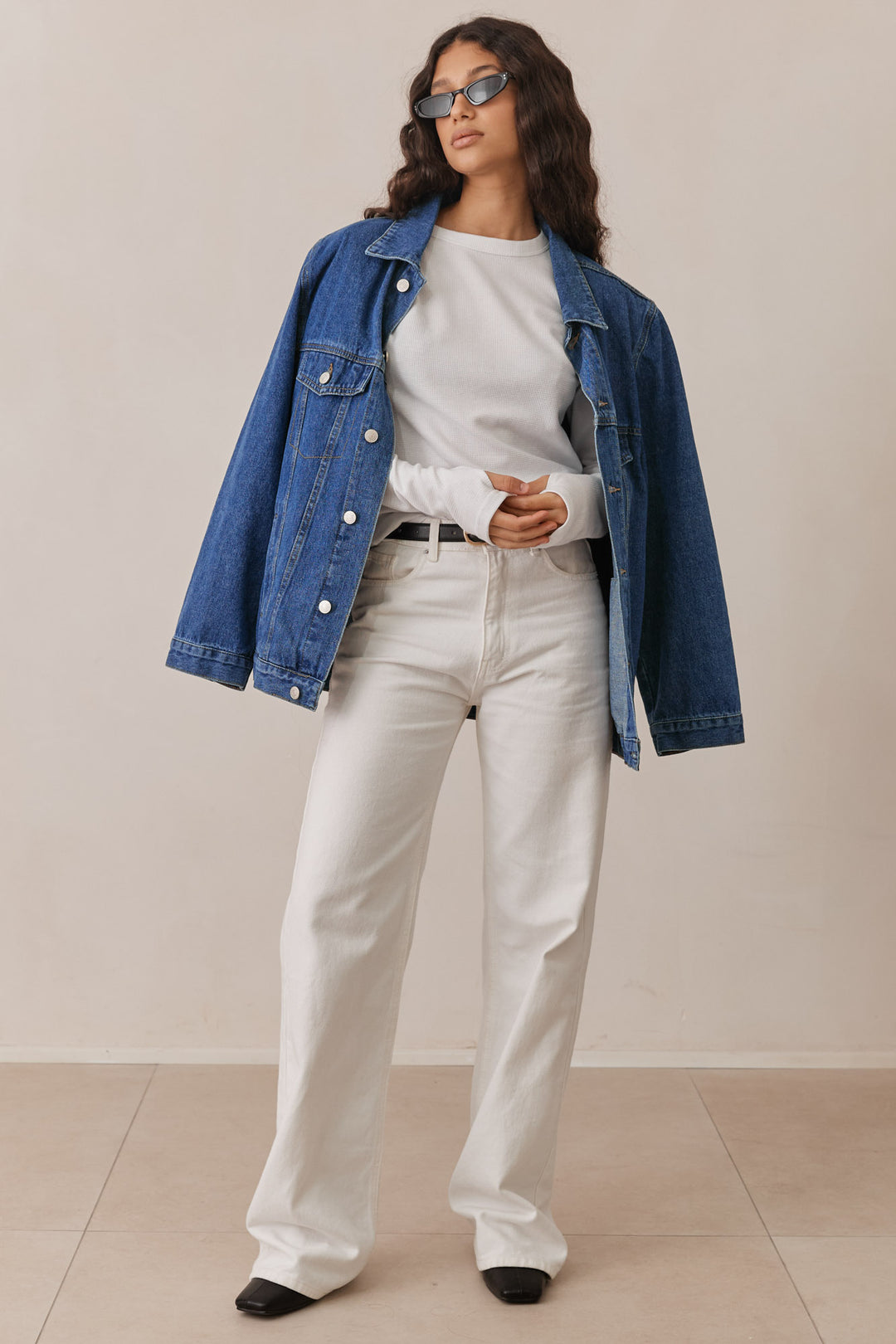 טי שירט לני וופל שרוולי כפפה | לבן