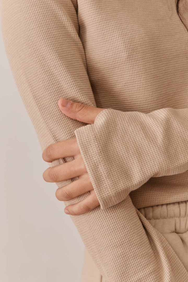 טי שירט לני וופל שרוולי כפפה | בז'