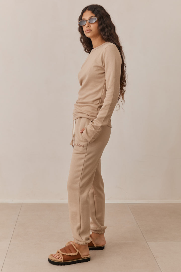 טי שירט לני וופל שרוולי כפפה | בז'