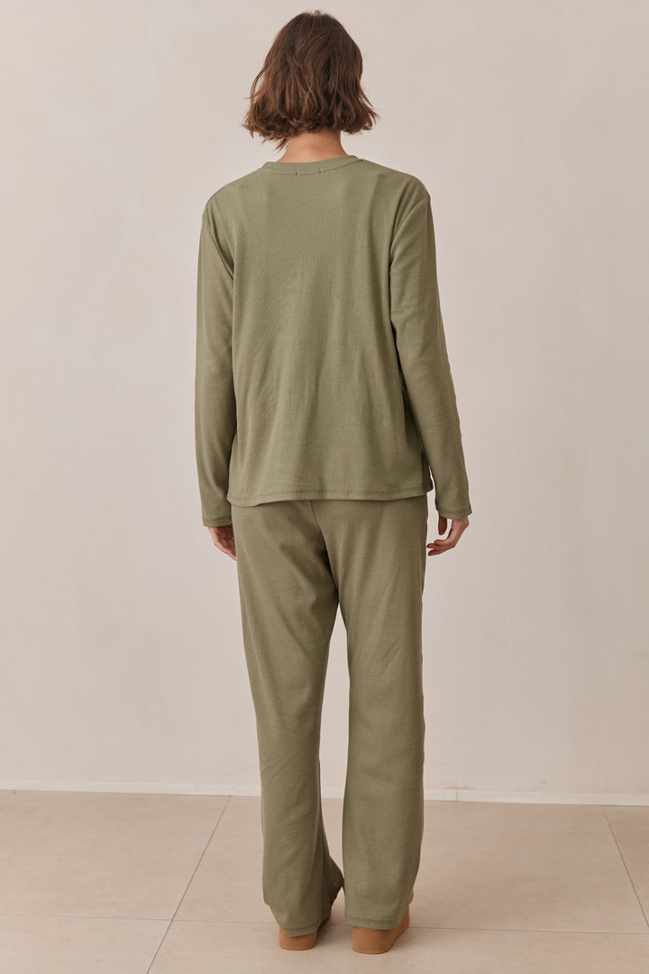 חולצת מארני בד ריב בשילוב קשירה ורקמת לוגו | ירוק זית