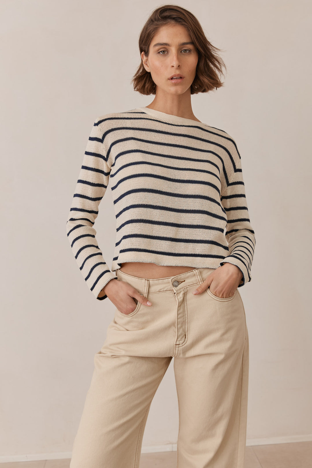 סריג מייקל סטרייפס | בז'/כחול