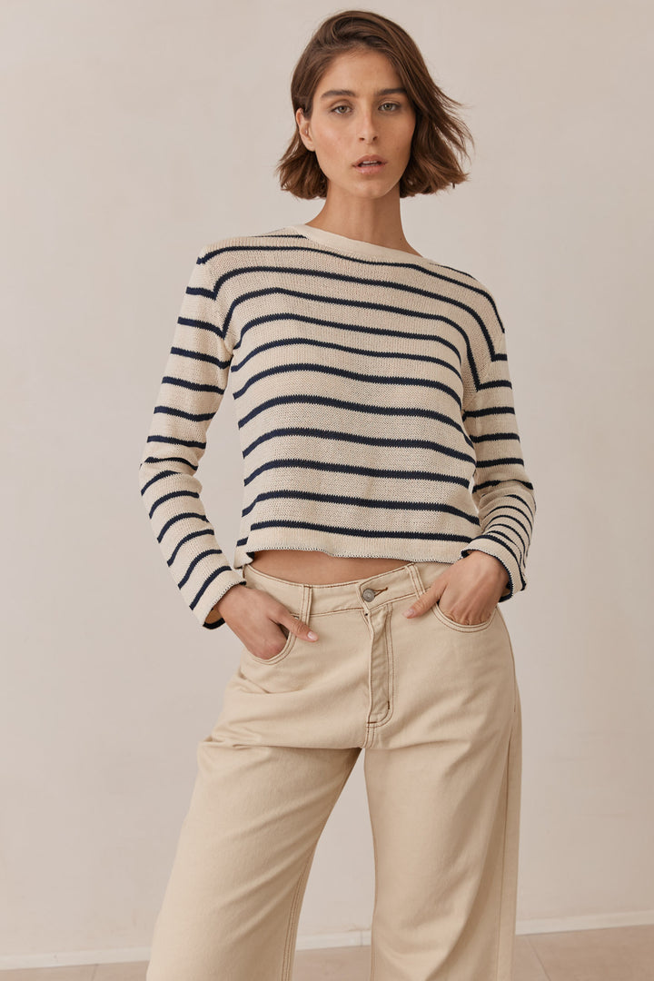 סריג מייקל סטרייפס | בז'/כחול