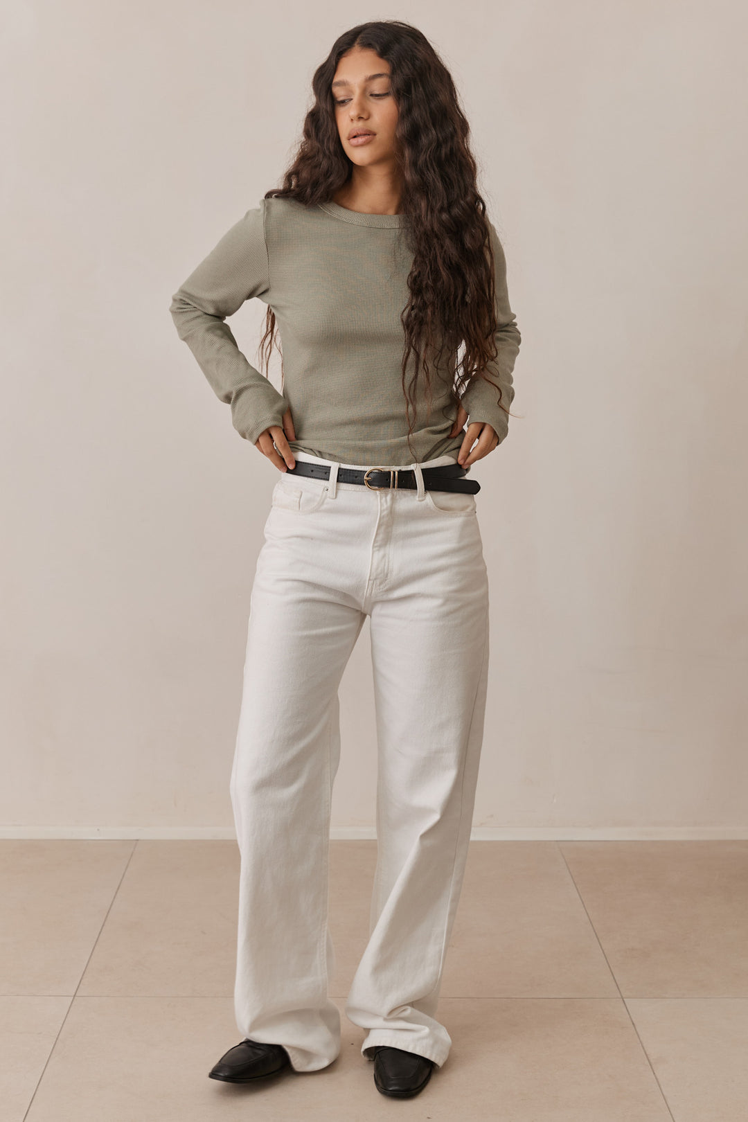 טי שירט לני וופל שרוולי כפפה | ירוק