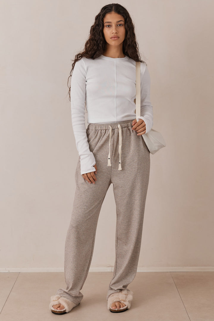 מכנסי סטרייפס אלן בשילוב שרוכי לוגו | חום/לבן