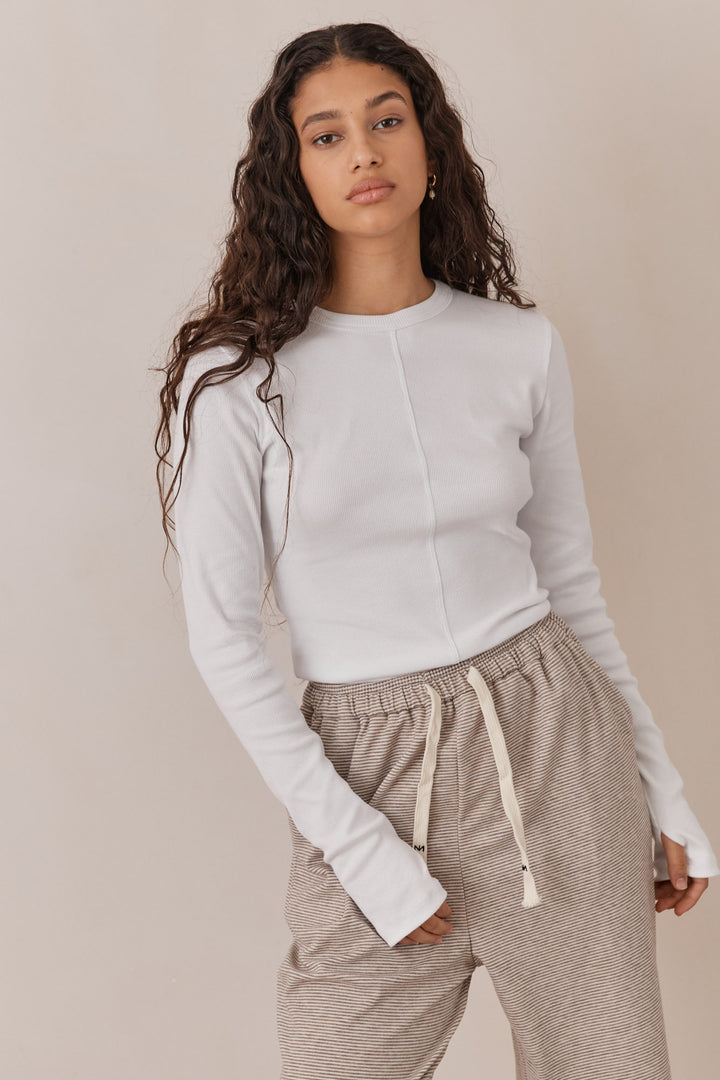 מכנסי סטרייפס אלן בשילוב שרוכי לוגו | חום/לבן