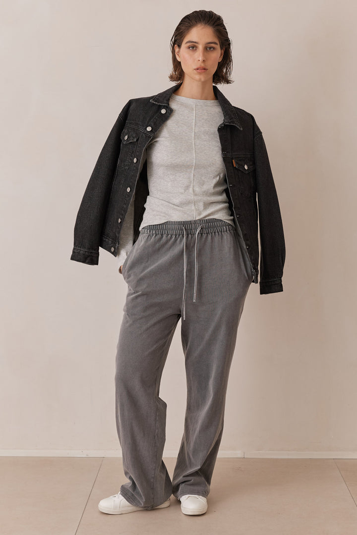 חולצת מיה בד ריב שרוולי כפפה ותפר קדמי | אפור