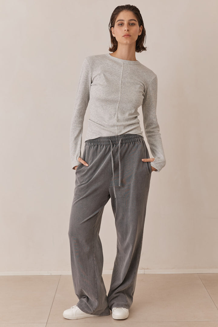 חולצת מיה בד ריב שרוולי כפפה ותפר קדמי | אפור