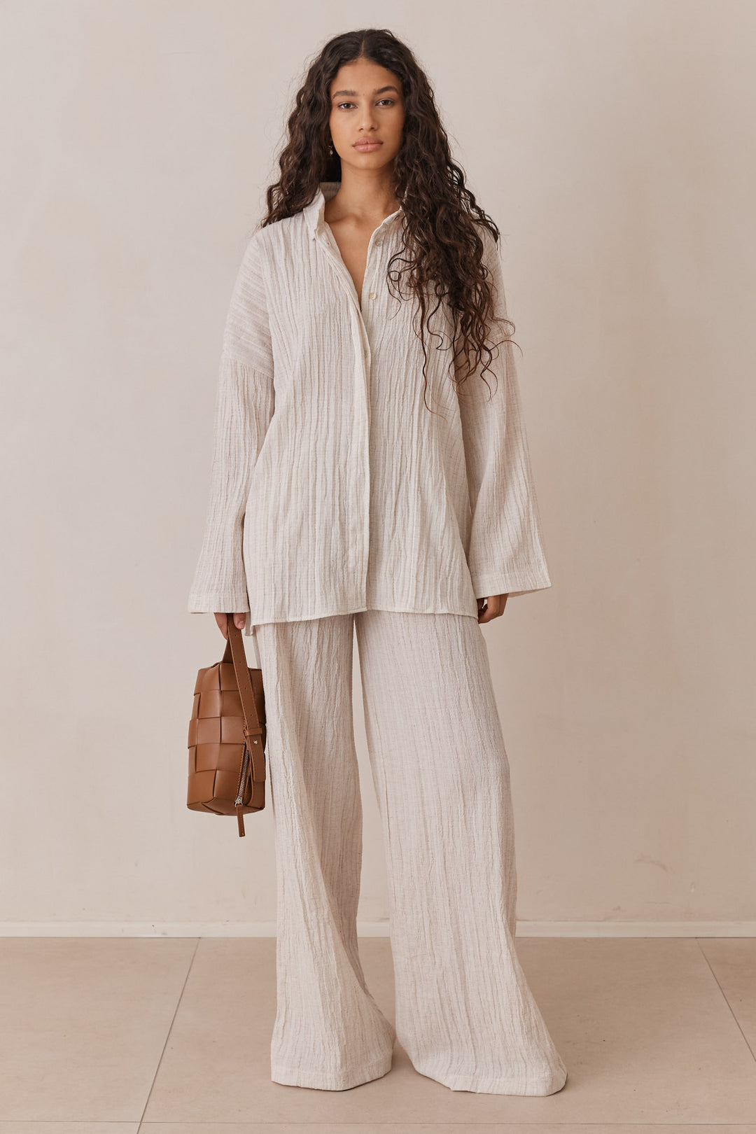 מכופתרת דרו דמוי פשתן עם טקסטורה | אבן