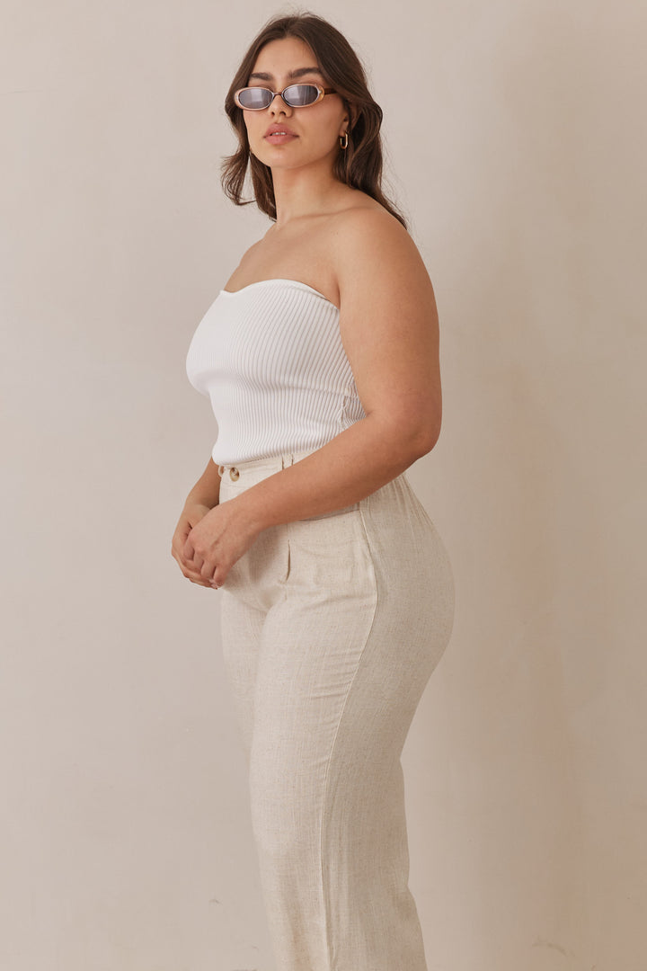 סטרפלס אן בד ריב מחשוף לב | לבן