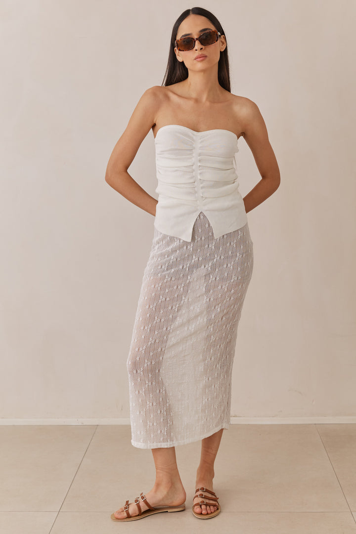 חצאית מונרו תחרה אורך מידי | לבן