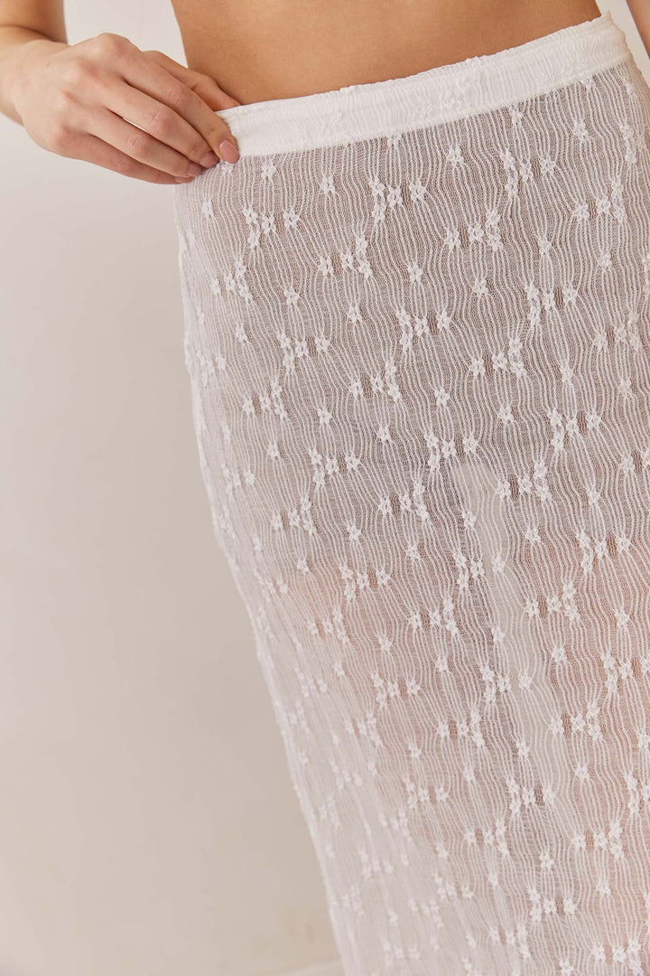 חצאית מונרו תחרה אורך מידי | לבן