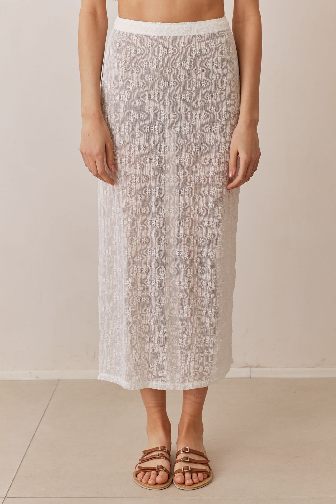 חצאית מונרו תחרה אורך מידי | לבן