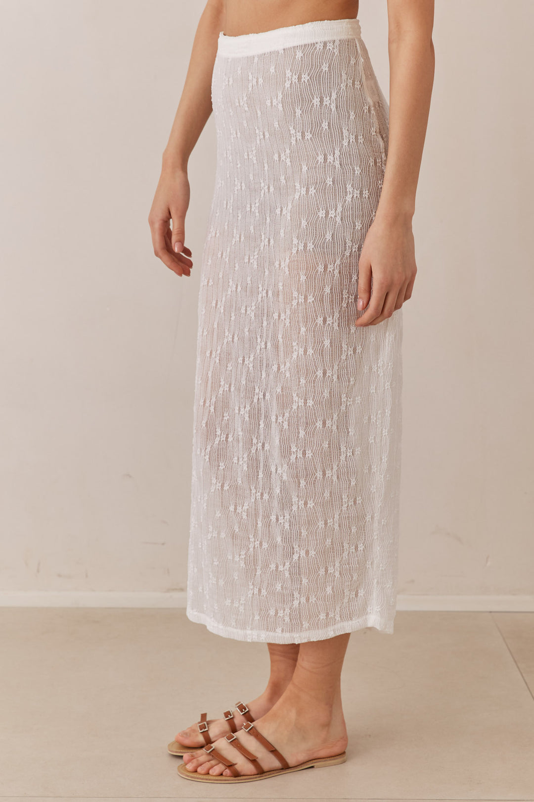 חצאית מונרו תחרה אורך מידי | לבן