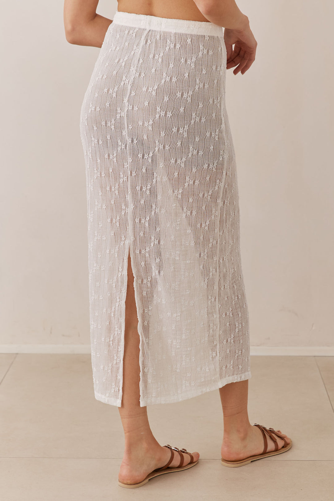 חצאית מונרו תחרה אורך מידי | לבן