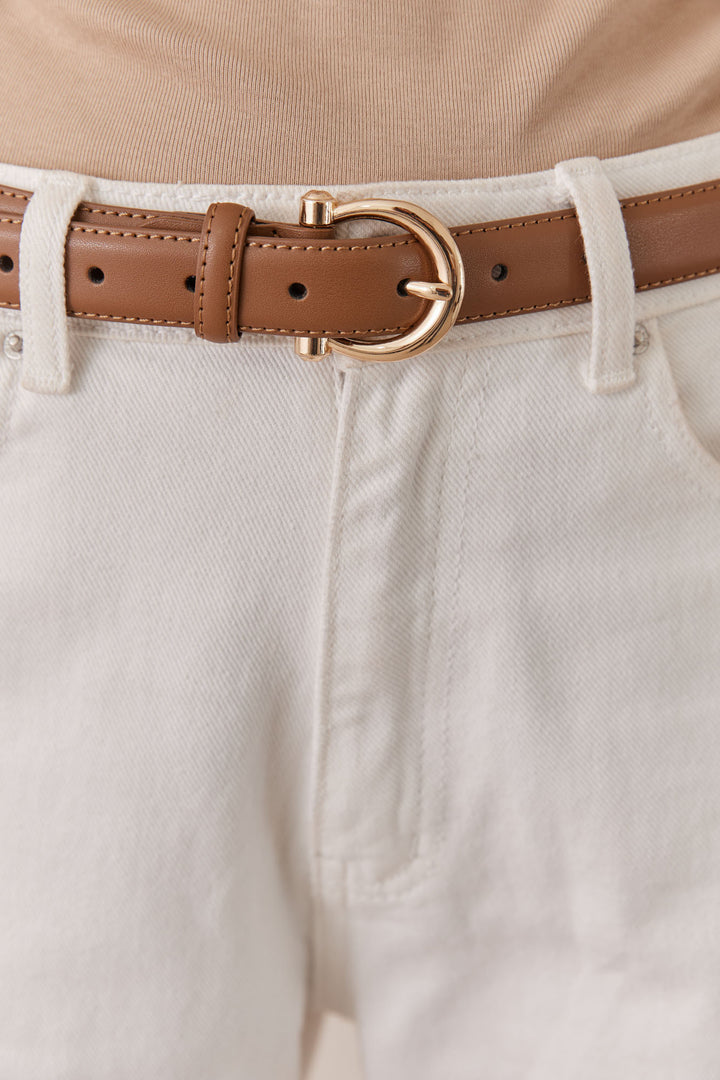 חגורת מונרו דמוי עור בשילוב אבזם | חום