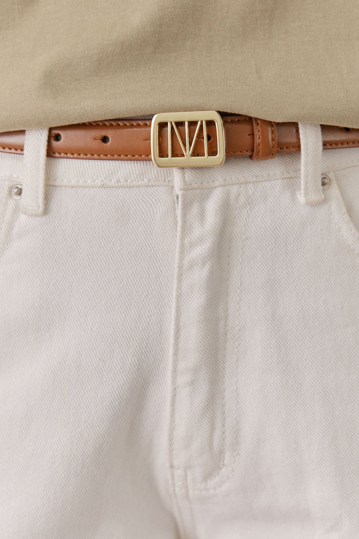 חגורת לוגו נורי צרה | חום/זהב