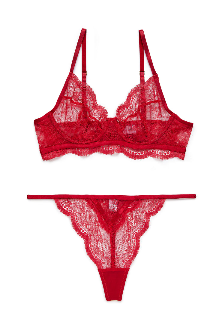 תחתוני חוטיני פרינסס תחרה | אדום