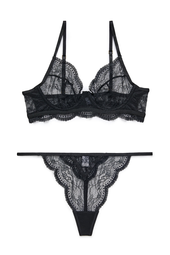 תחתוני חוטיני פרינסס תחרה | שחור