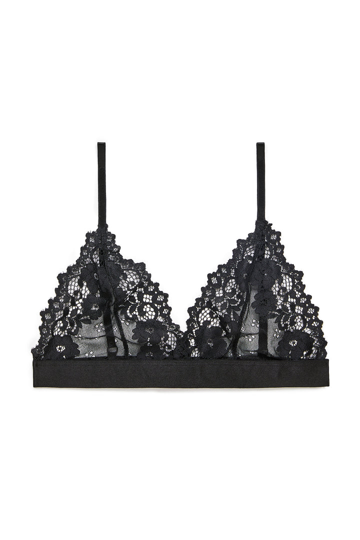 חזיית משולשים תחרה מלרוז פס גומי | שחור