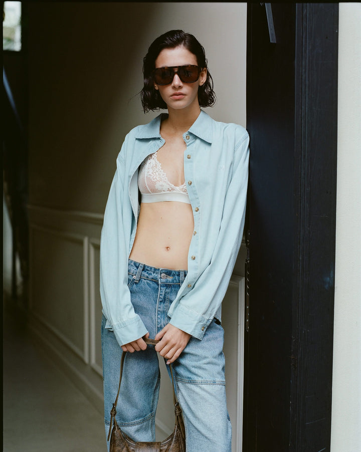 חזיית משולשים תחרה מלרוז פס גומי | לבן